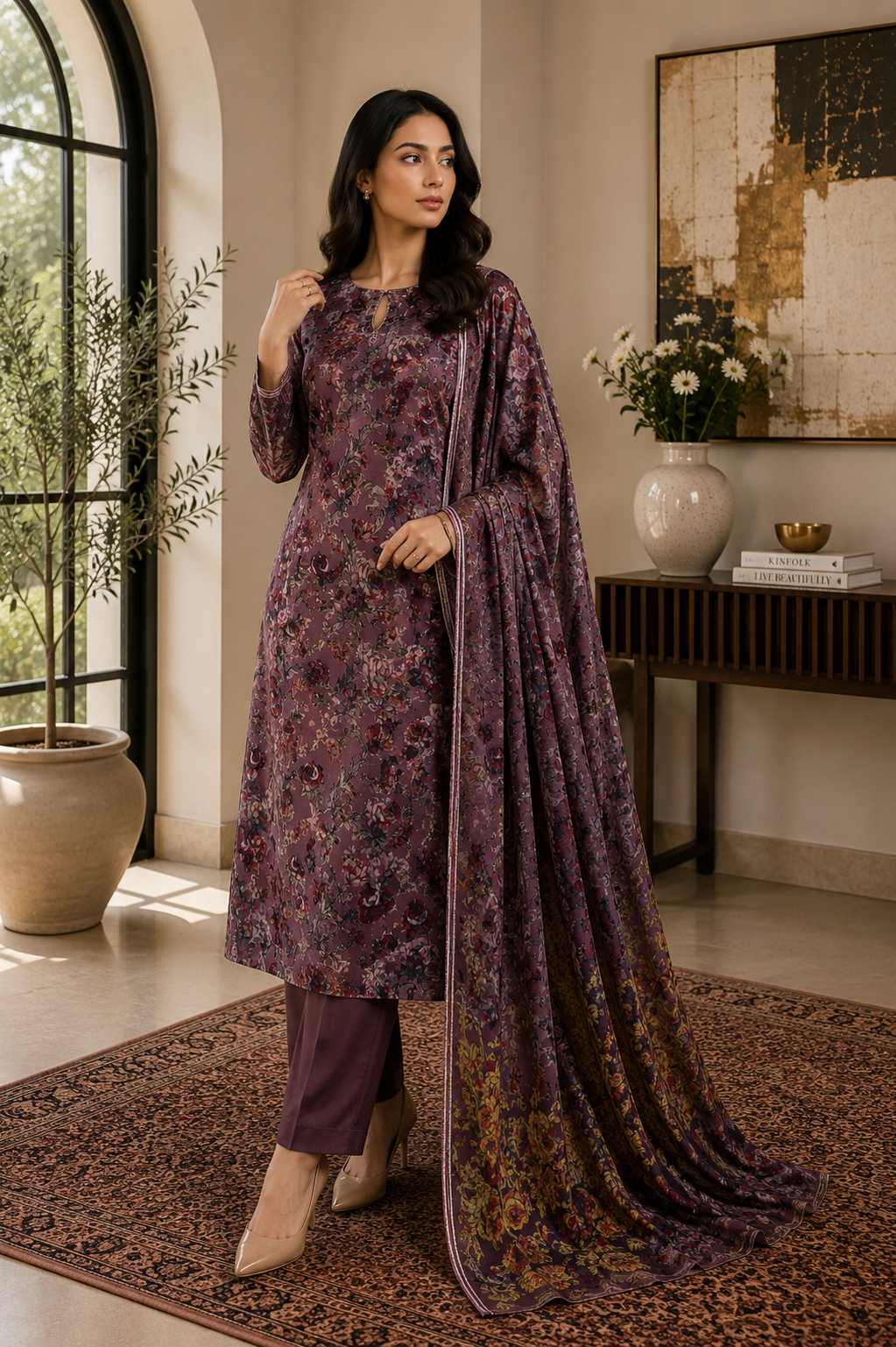 Premium Palachi 3 Piece Unstitched Suit – Shirt, Dupatta & Silk Trouser