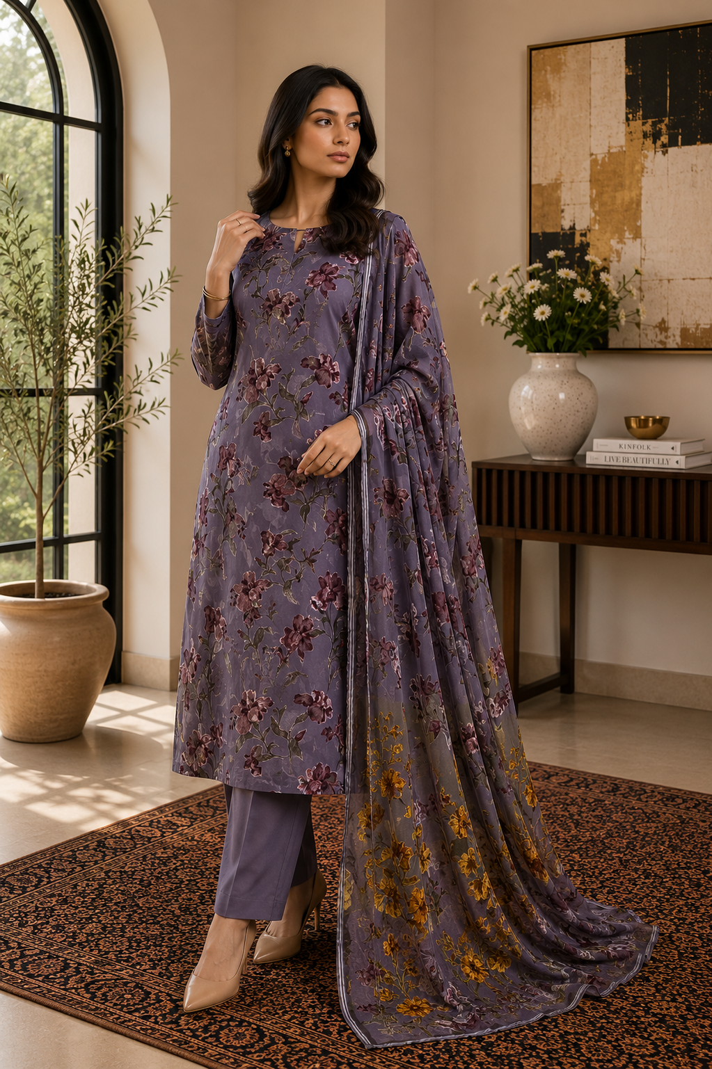Premium Palachi 3 Piece Unstitched Suit – Shirt, Dupatta & Silk Trouser