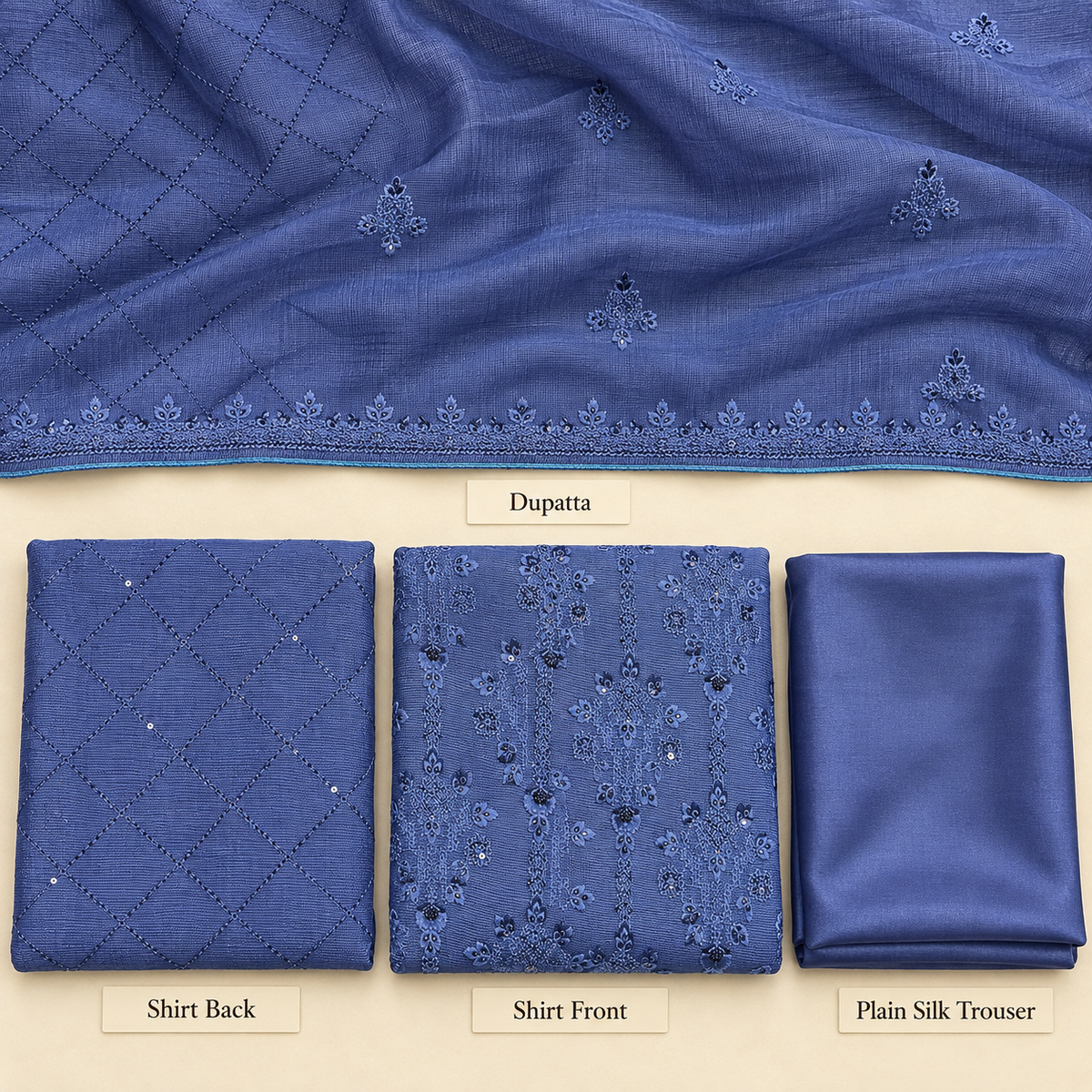 Periwinkle Blue Embroidered Khadi Net Measuri 3 Piece Unstitched Suit