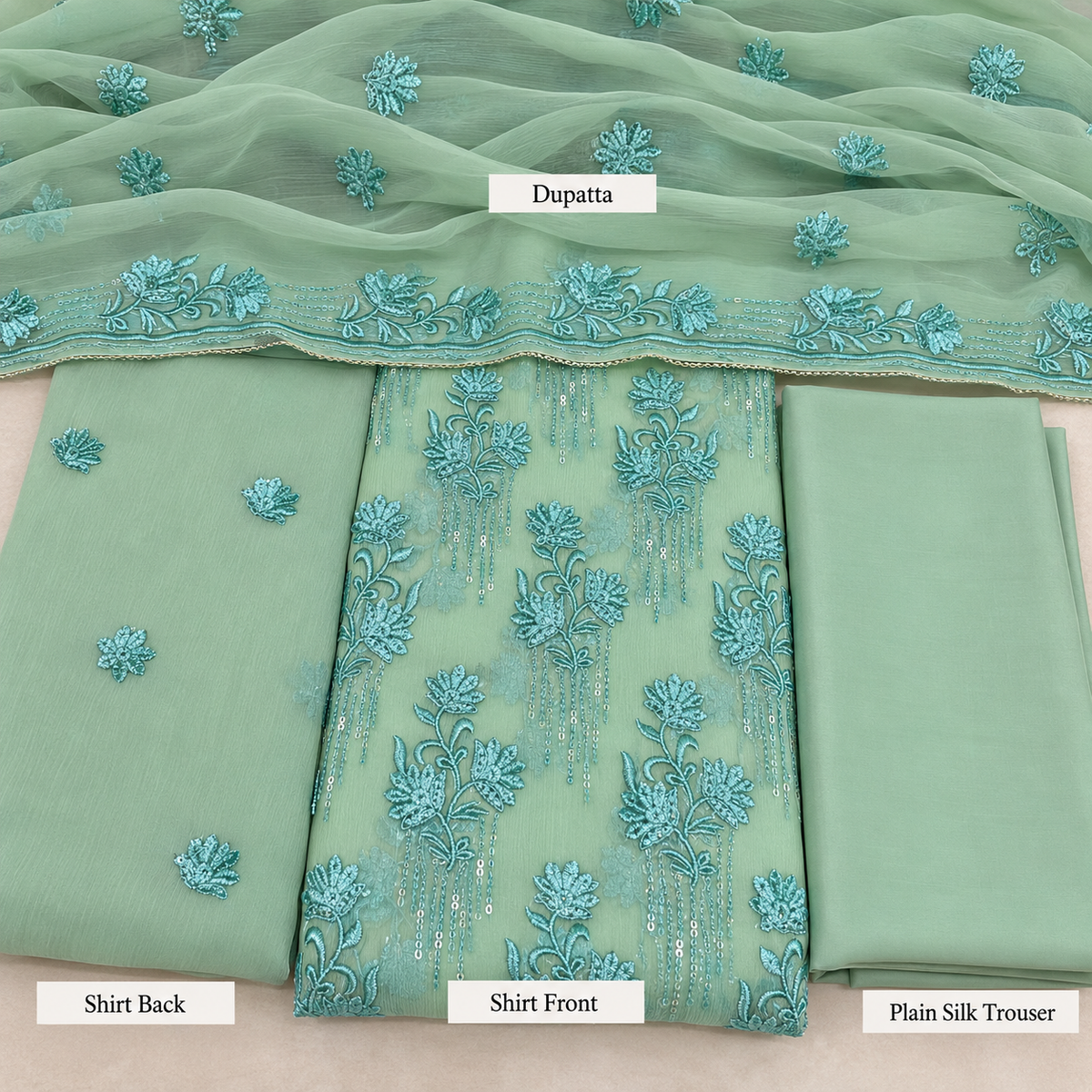 Mint Green Embroidered Chiffon 3 Piece Unstitched Suit