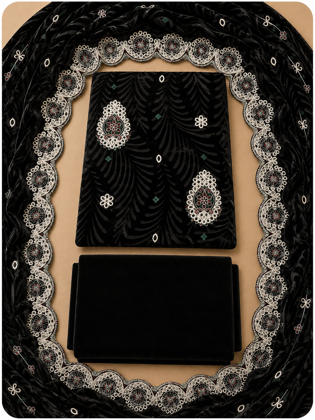 Black Embroidered Palachi 3 Piece Unstitched Suit
