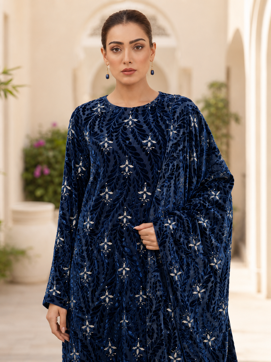 Zinc Blue Embroidered Palachi 3 Piece Unstitched Suit