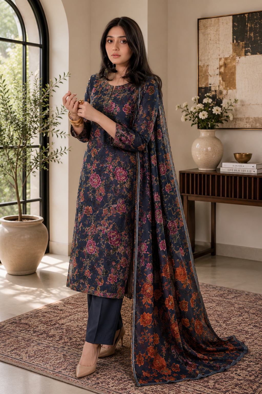 Premium Palachi 3 Piece Unstitched Suit – Shirt, Dupatta & Silk Trouser