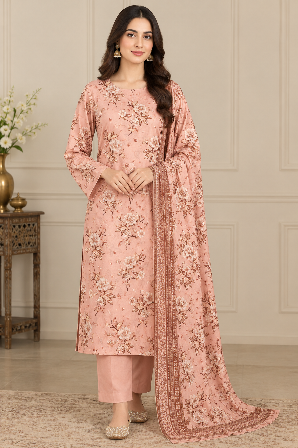 Classic 3 Piece Unstitched Printed Silk Attire