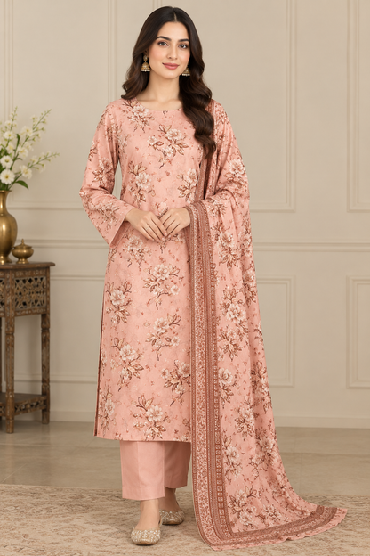 Classic 3 Piece Unstitched Printed Silk Attire