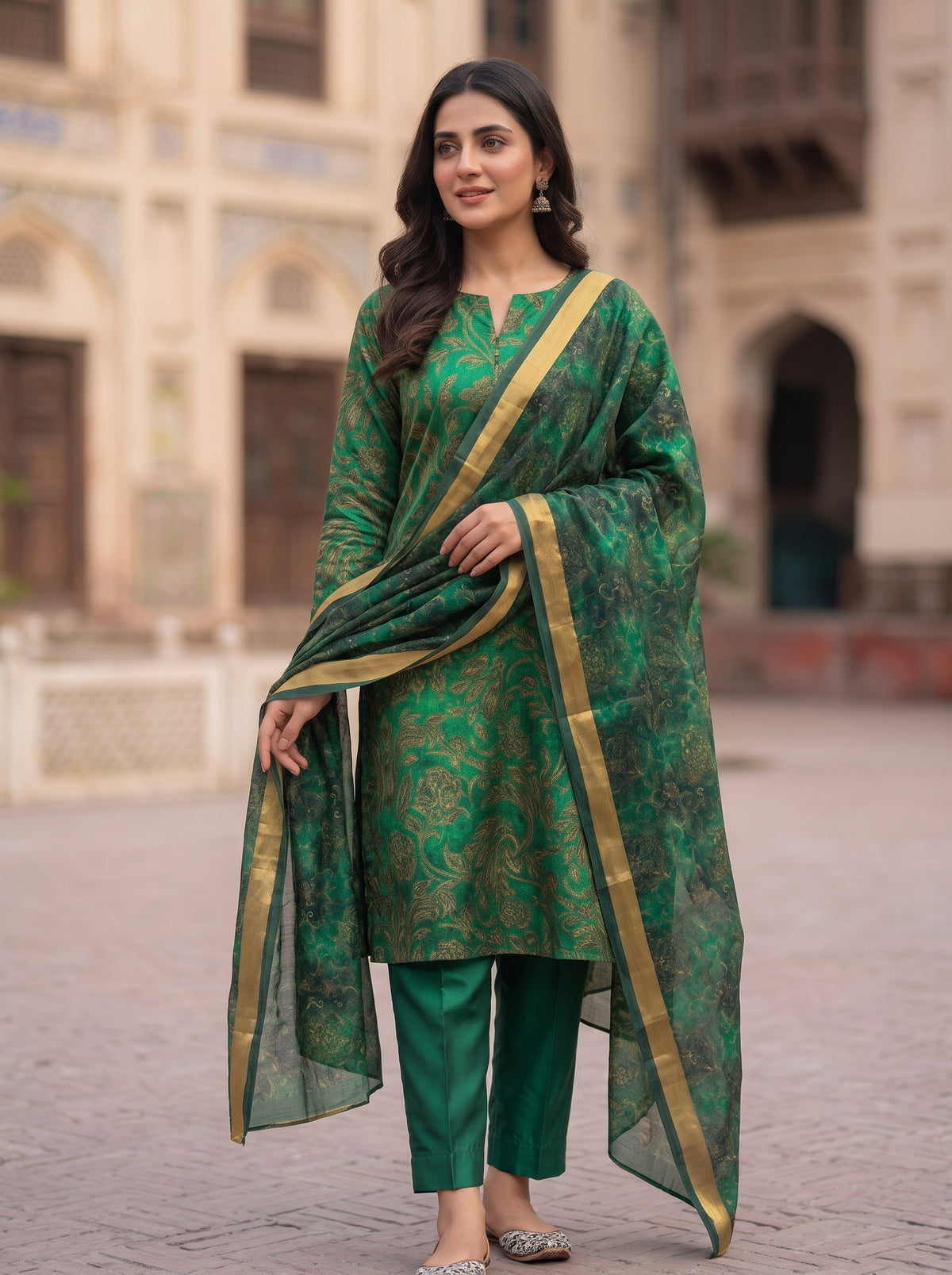 Premium Three-Piece Unstitched Shamoz Silk Outfit