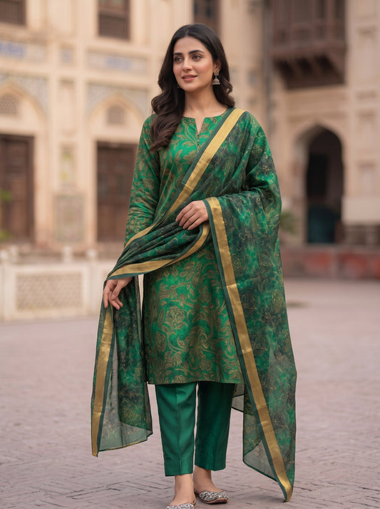 Premium Three-Piece Unstitched Shamoz Silk Outfit