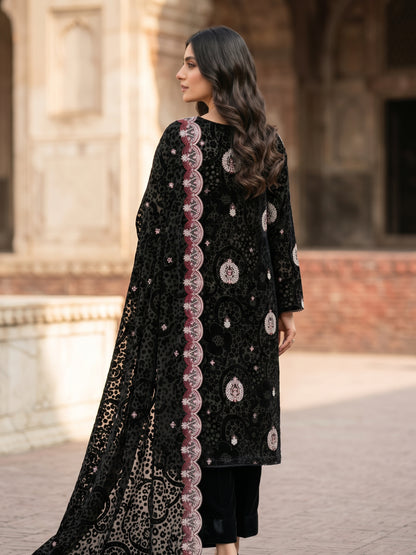 Premium Black Embroidered Luxury 3-Piece Unstitched Suit | Formal Wear