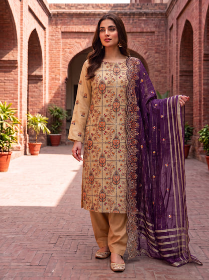 Exquisite Unstitched Zari Masuri Cotton Net Shirt, Back & Dupatta Set