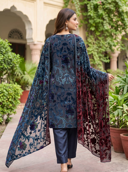 3-Piece Unstitched Palachi Suit with Plain Silk Trouser