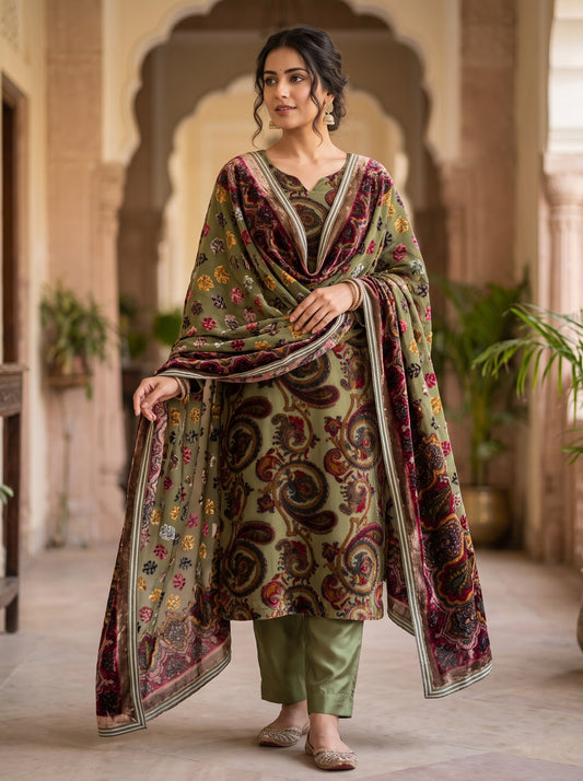 3-Piece Unstitched Palachi Suit with Plain Silk Trouser