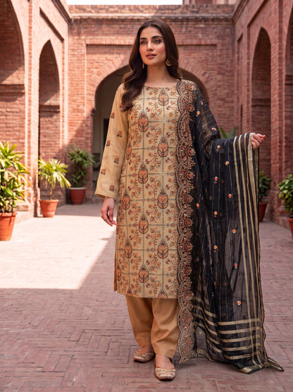 Premium 3 Piece Unstitched Zari Masuri Cotton Net Festive Ensemble