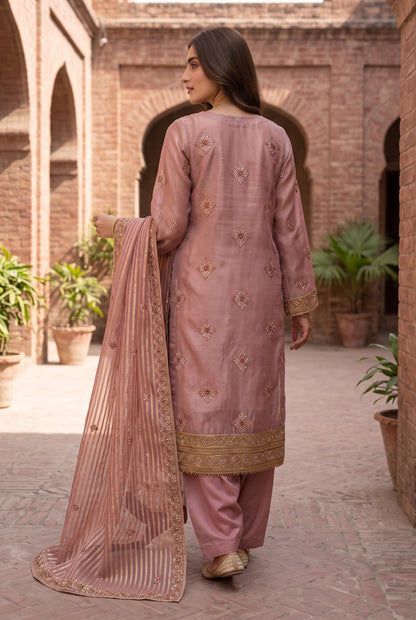 Unstitched 3 Piece Zari Cotton Net Dress with Silk Trouser