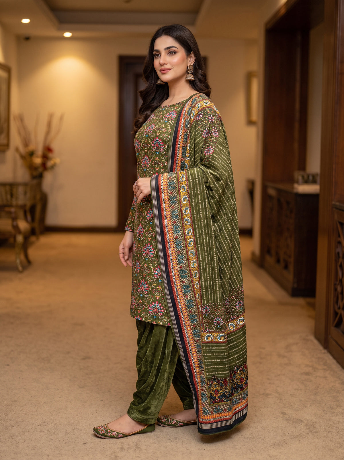 Premium Micro Phoenix Velvet Unstitched Fabric Set - 3 Piece