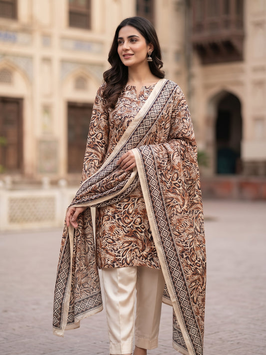3 Piece Unstitched Printed Shamoz Silk Ensemble