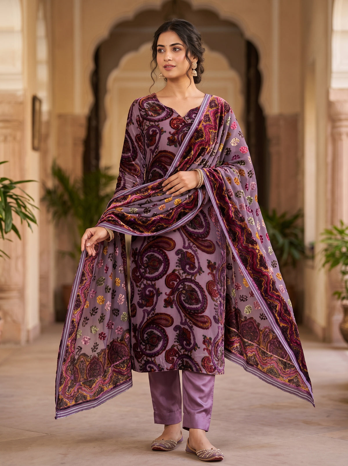 Traditional Palachi & Silk 3-Piece Unstitched Suit