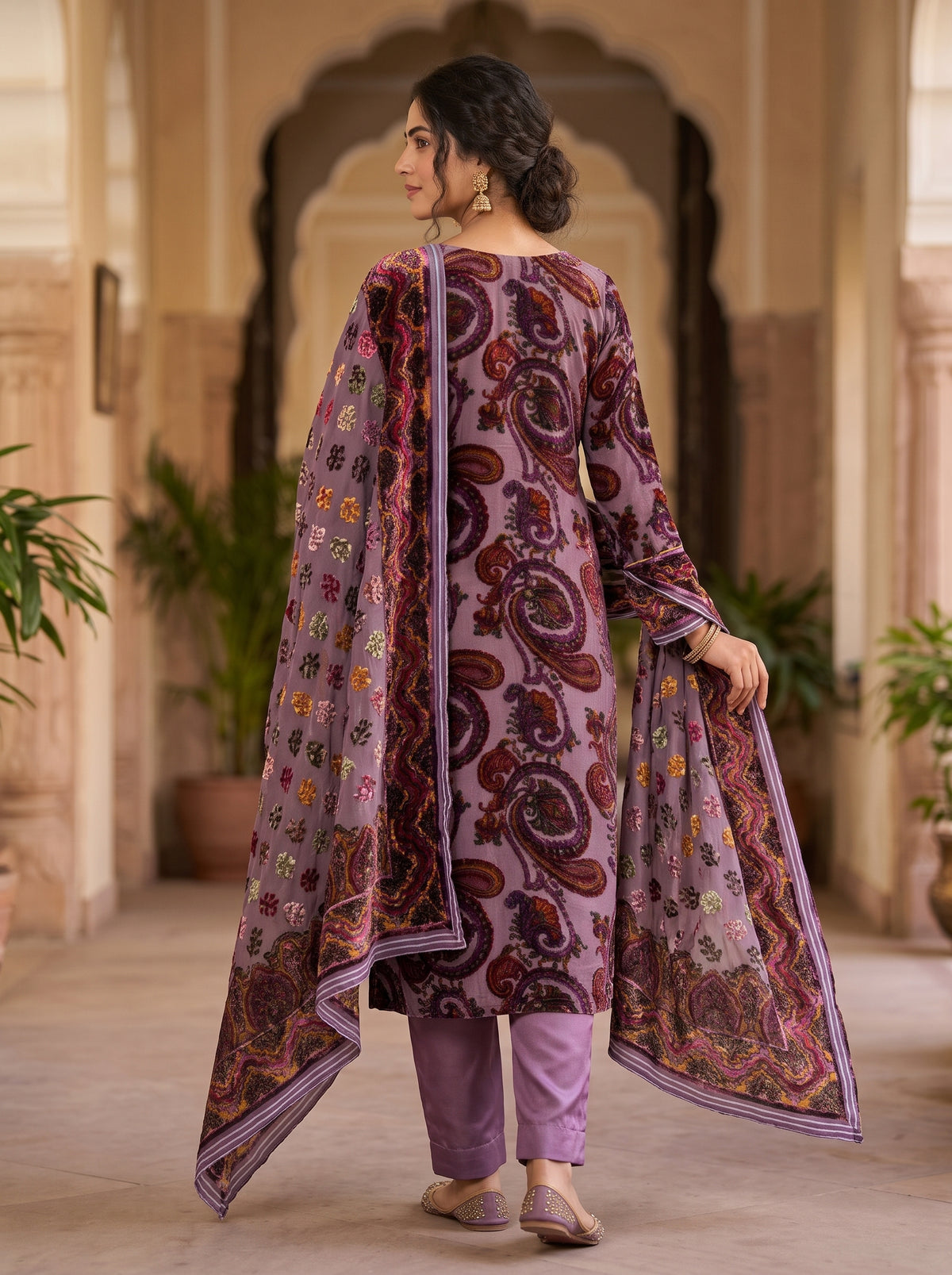 Traditional Palachi & Silk 3-Piece Unstitched Suit