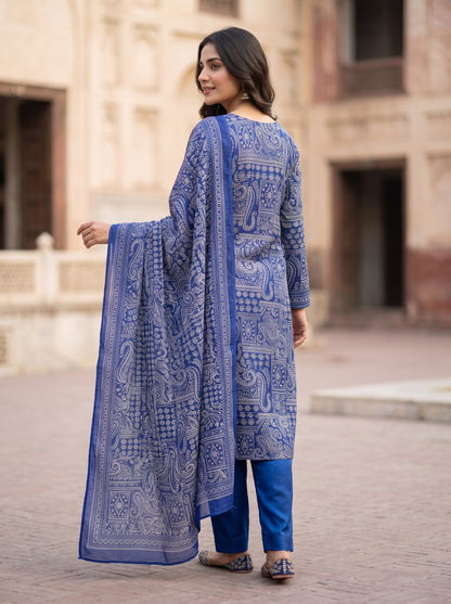 3 Piece Unstitched Printed Silk Dress