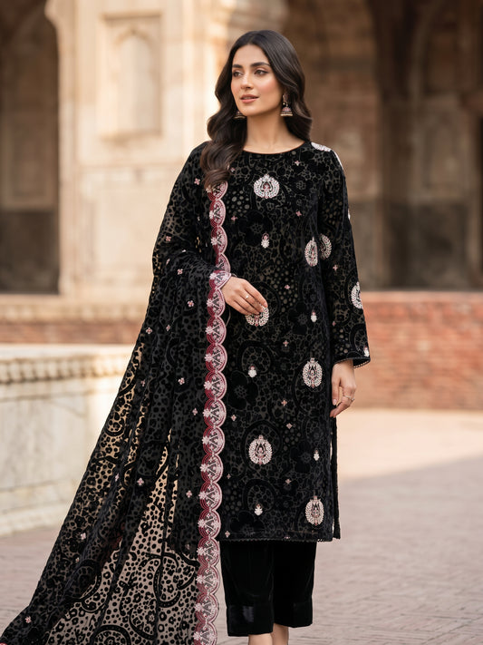 Premium Black Embroidered Luxury 3-Piece Unstitched Suit | Formal Wear