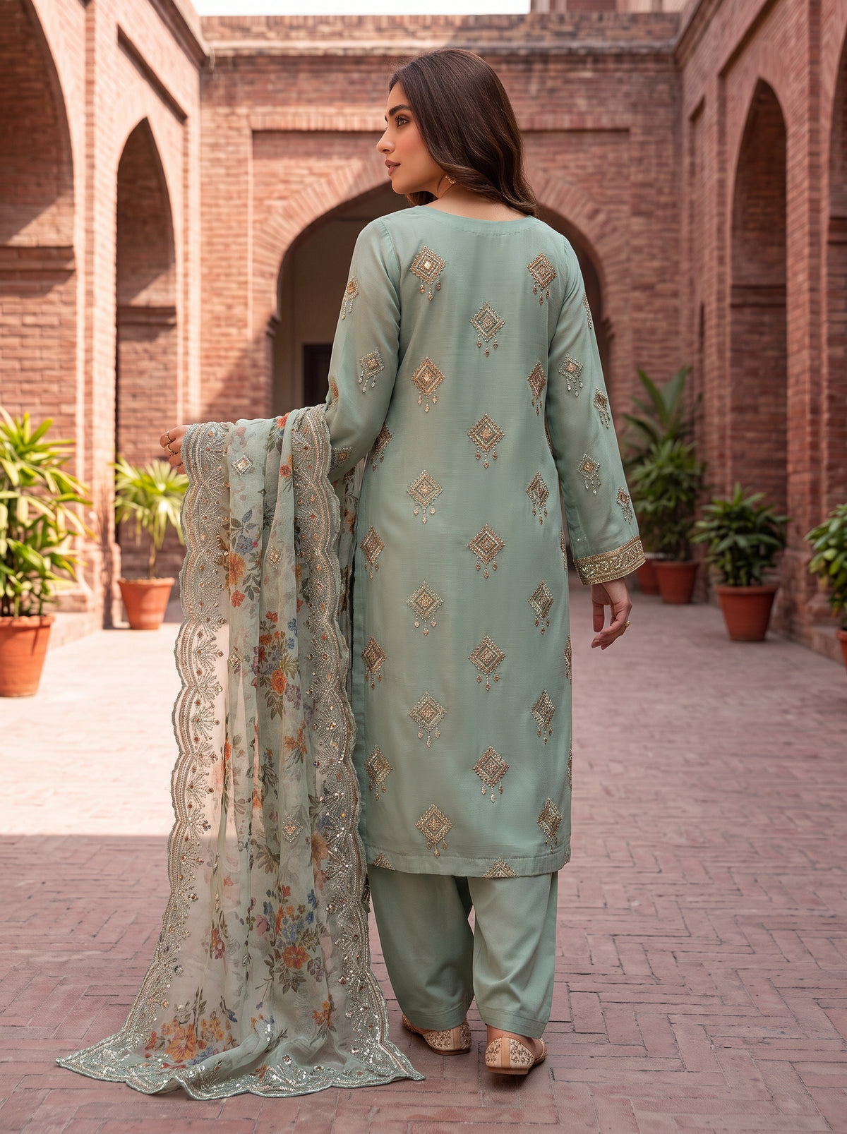 Designer 3 Piece Unstitched Zari Masuri Cotton Net Dress for Women