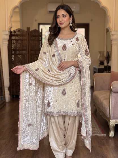 Heavy Embroidered Palachi Kurta Set with Silk Bottoms