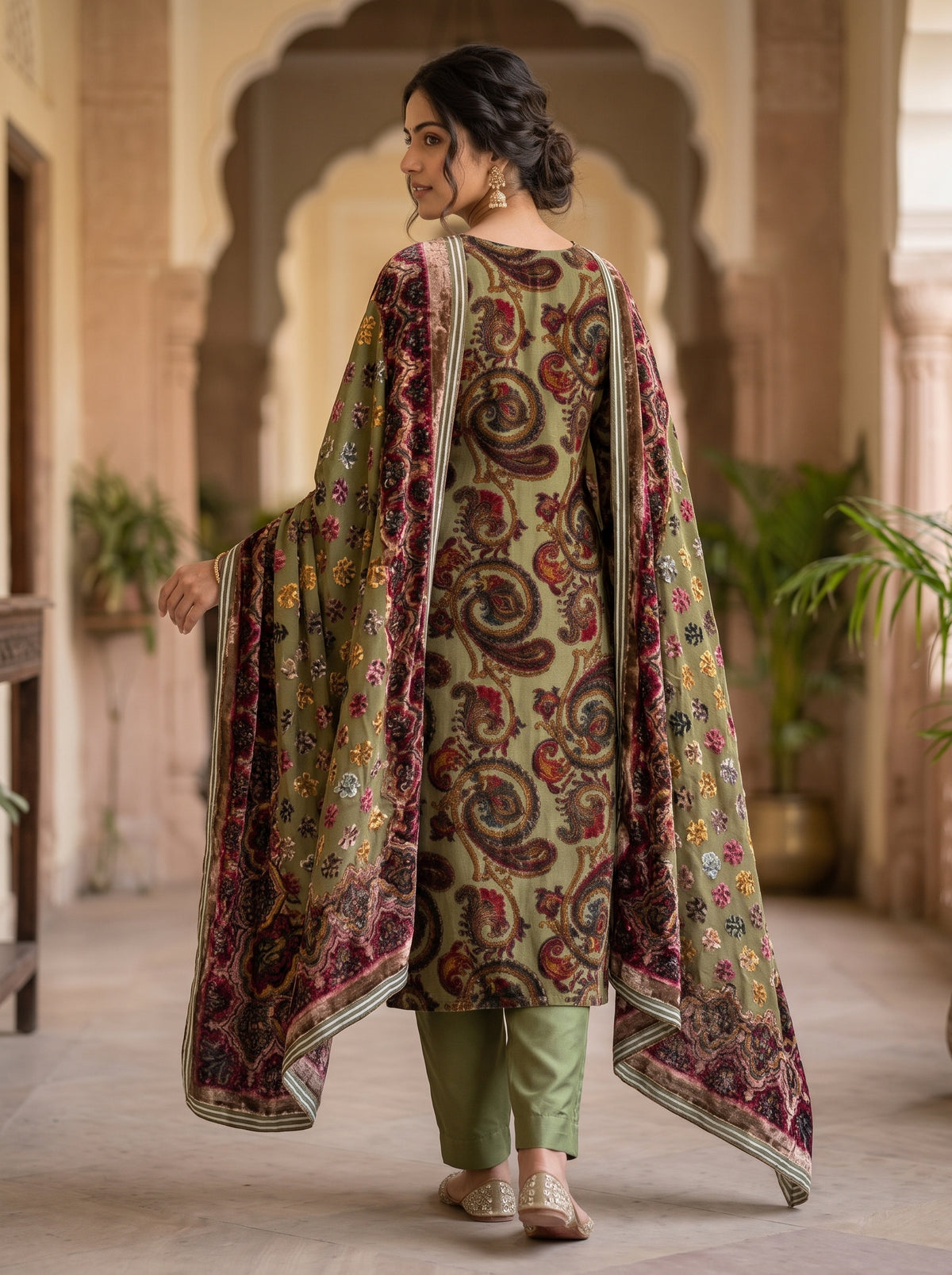 3-Piece Unstitched Palachi Suit with Plain Silk Trouser