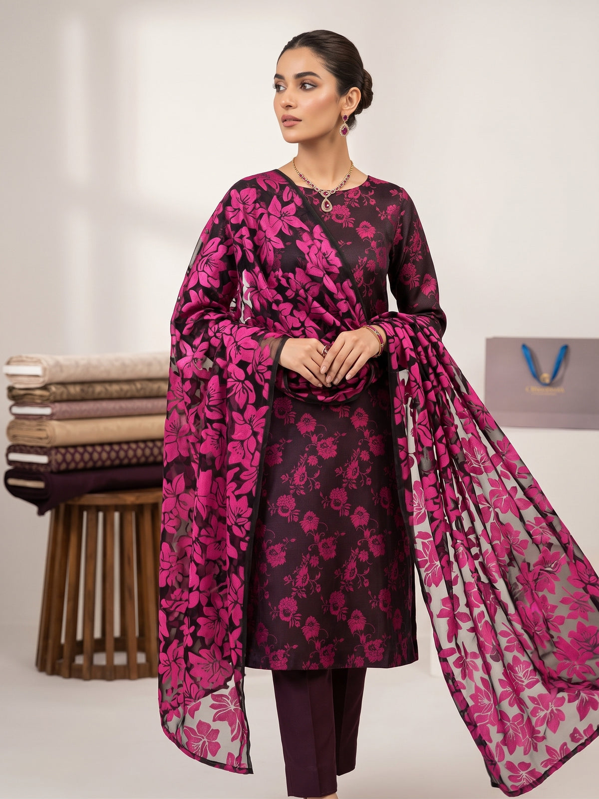 Classic Pakistani Unstitched Silk Suit in | Festive Party Wear