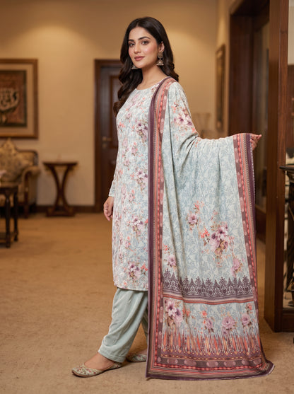 Regal 3-Piece Unstitched Printed Velvet Suit for Women