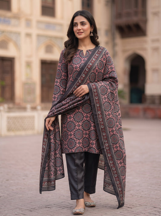 Luxury 3 Piece Unstitched Printed Silk Set