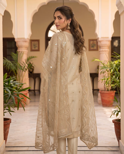 Luxury Unstitched 3-Piece Zari Masuri Suit | Plain Silk Bottom