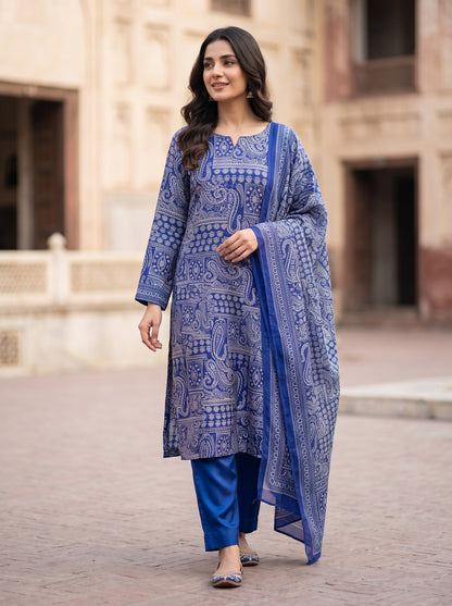 3 Piece Unstitched Printed Silk Dress