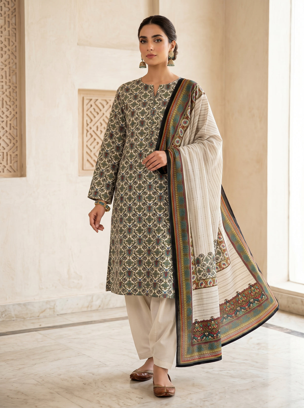 3 Piece Unstitched Micro Phoenix Print Velvet Suit | Buy Online
