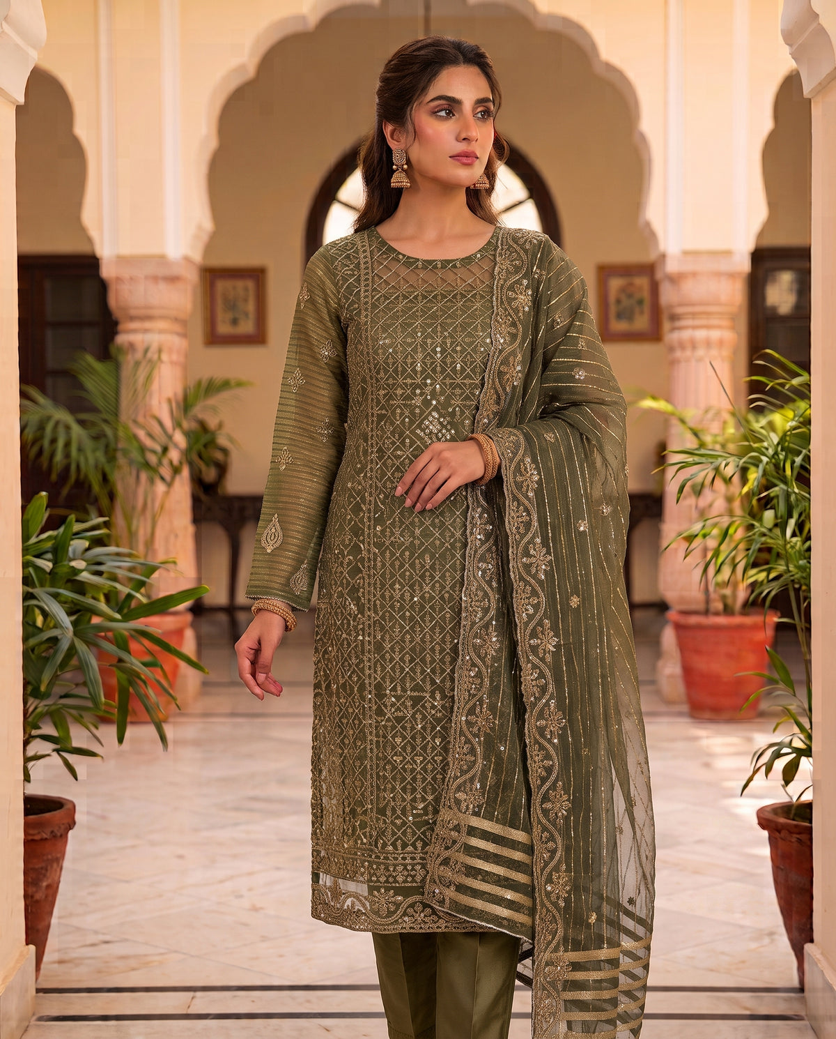 Luxury Zari Measuri Cotton Net Unstitched Formals