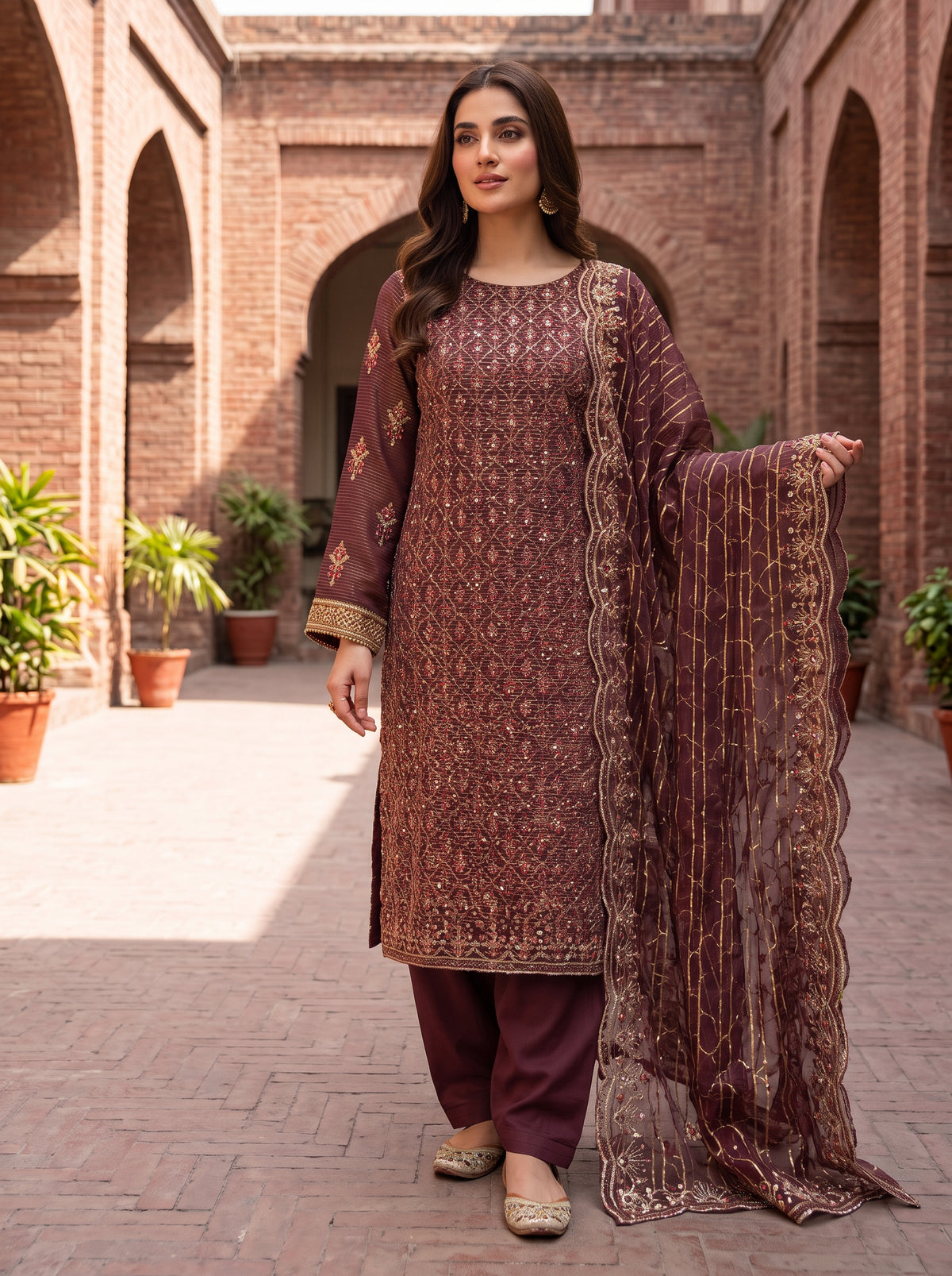 Embroidered Zari Masuri Cotton Net Unstitched Suit with Silk Trouser