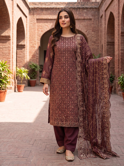 Embroidered Zari Masuri Cotton Net Unstitched Suit with Silk Trouser