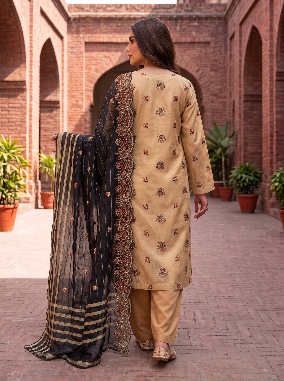 Premium 3 Piece Unstitched Zari Masuri Cotton Net Festive Ensemble