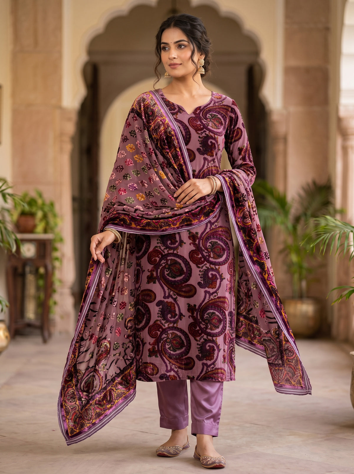 3-Piece Palachi Festive Dress Material with Silk Bottom