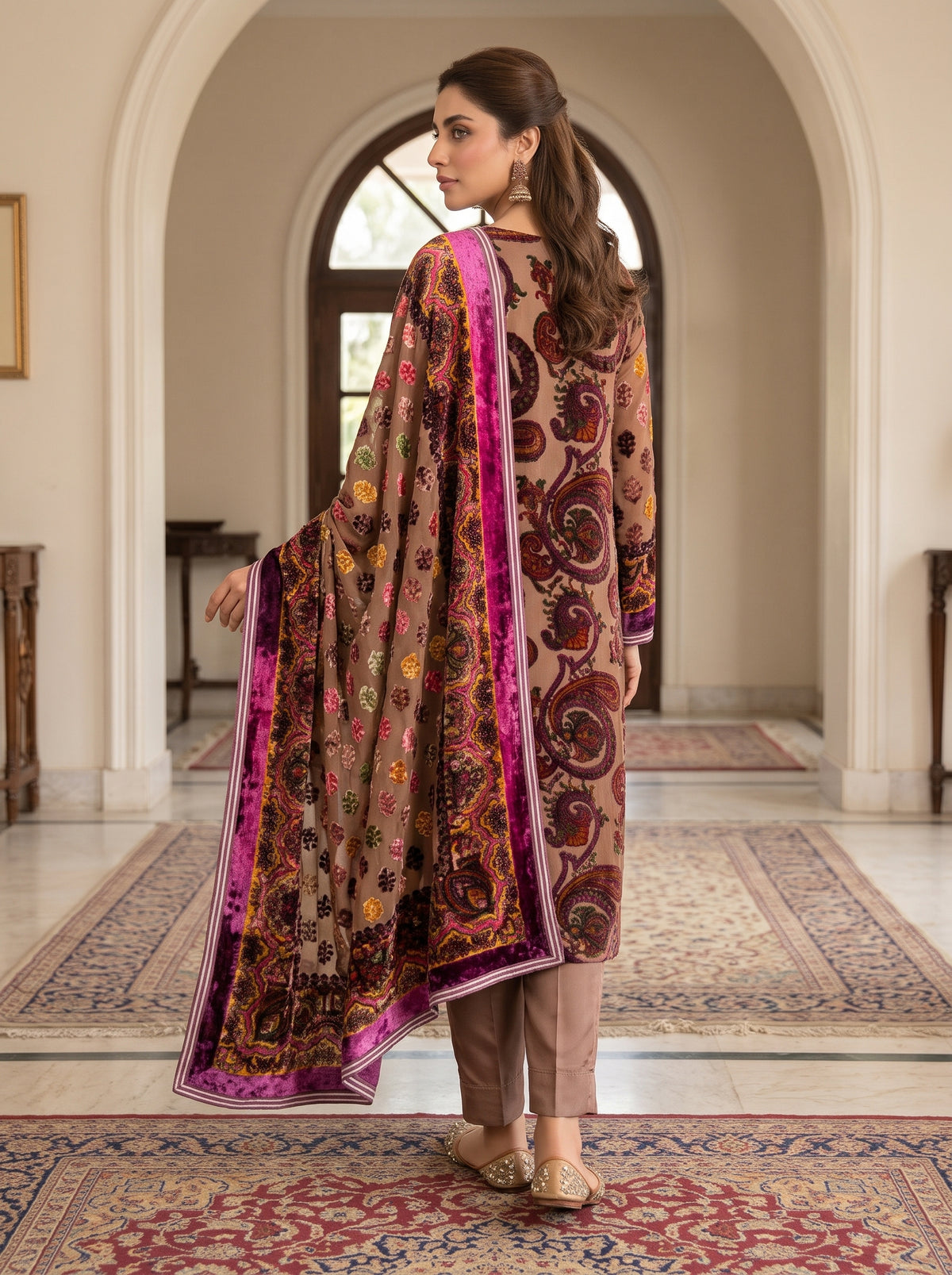 Unstitched Palachi Shirt & Dupatta with Plain Silk