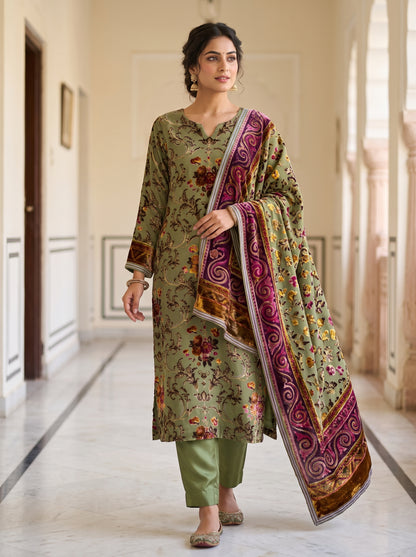 Unstitched Palachi Shirt & Dupatta with Plain Silk