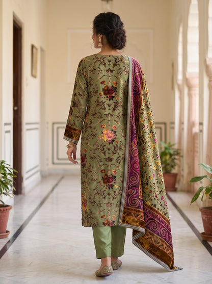 Unstitched Palachi Shirt & Dupatta with Plain Silk