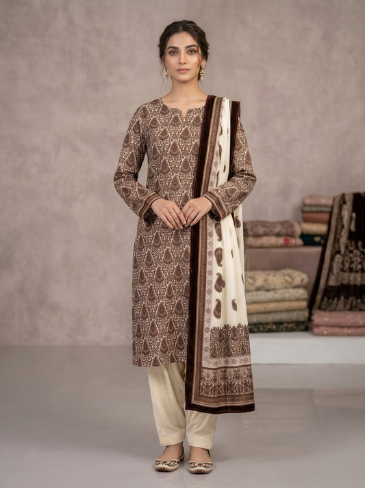 Premium 3-Piece Unstitched Micro Phoenix Printed Velvet Suit