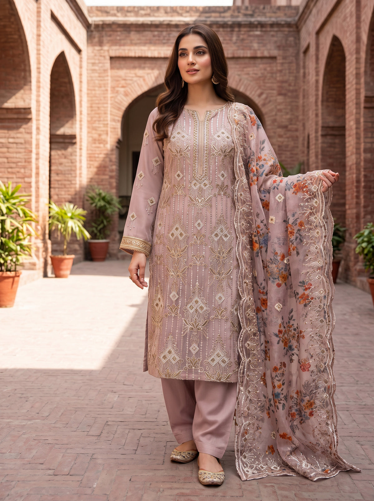 Luxury Unstitched Zari Masuri Cotton Net Outfit – 3 Piece Festive Wear