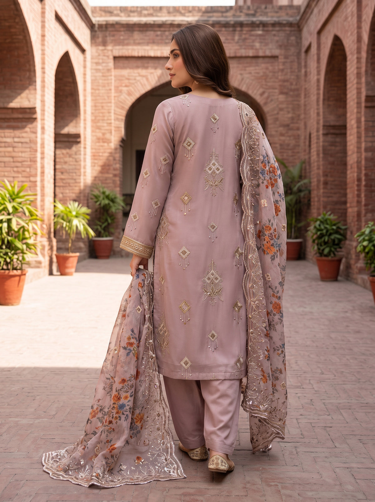 Luxury Unstitched Zari Masuri Cotton Net Outfit – 3 Piece Festive Wear