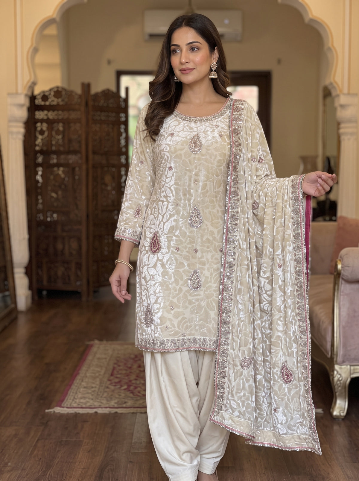 Festive Wear Suit with Silver Sequin Edging