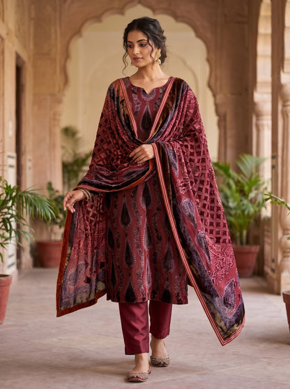 3-Piece Unstitched Palachi Suit with Plain Silk Trouser