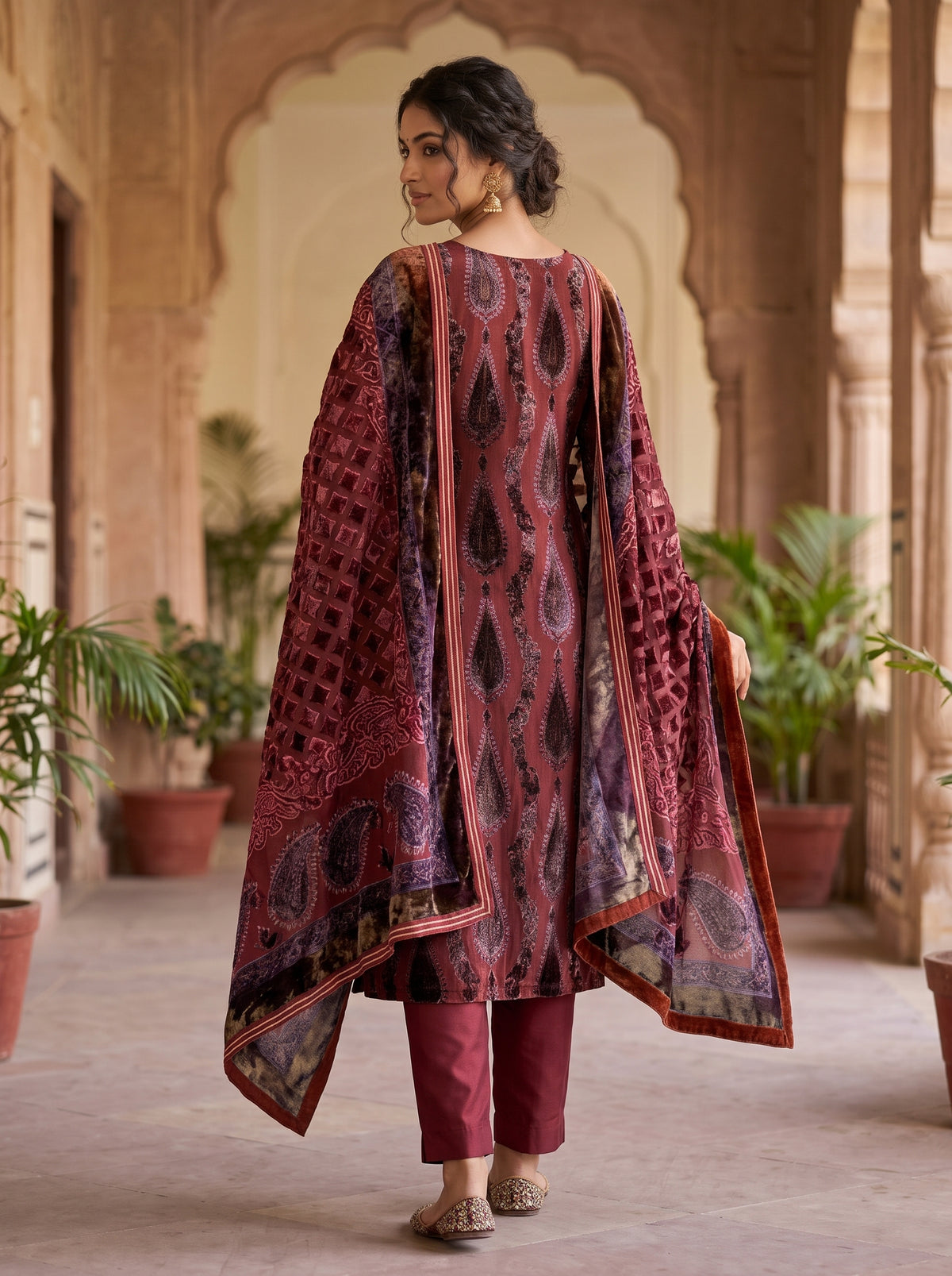 3-Piece Unstitched Palachi Suit with Plain Silk Trouser