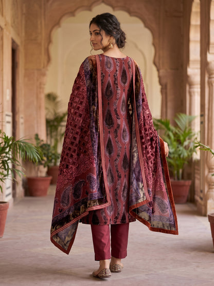 3-Piece Unstitched Palachi Suit with Plain Silk Trouser