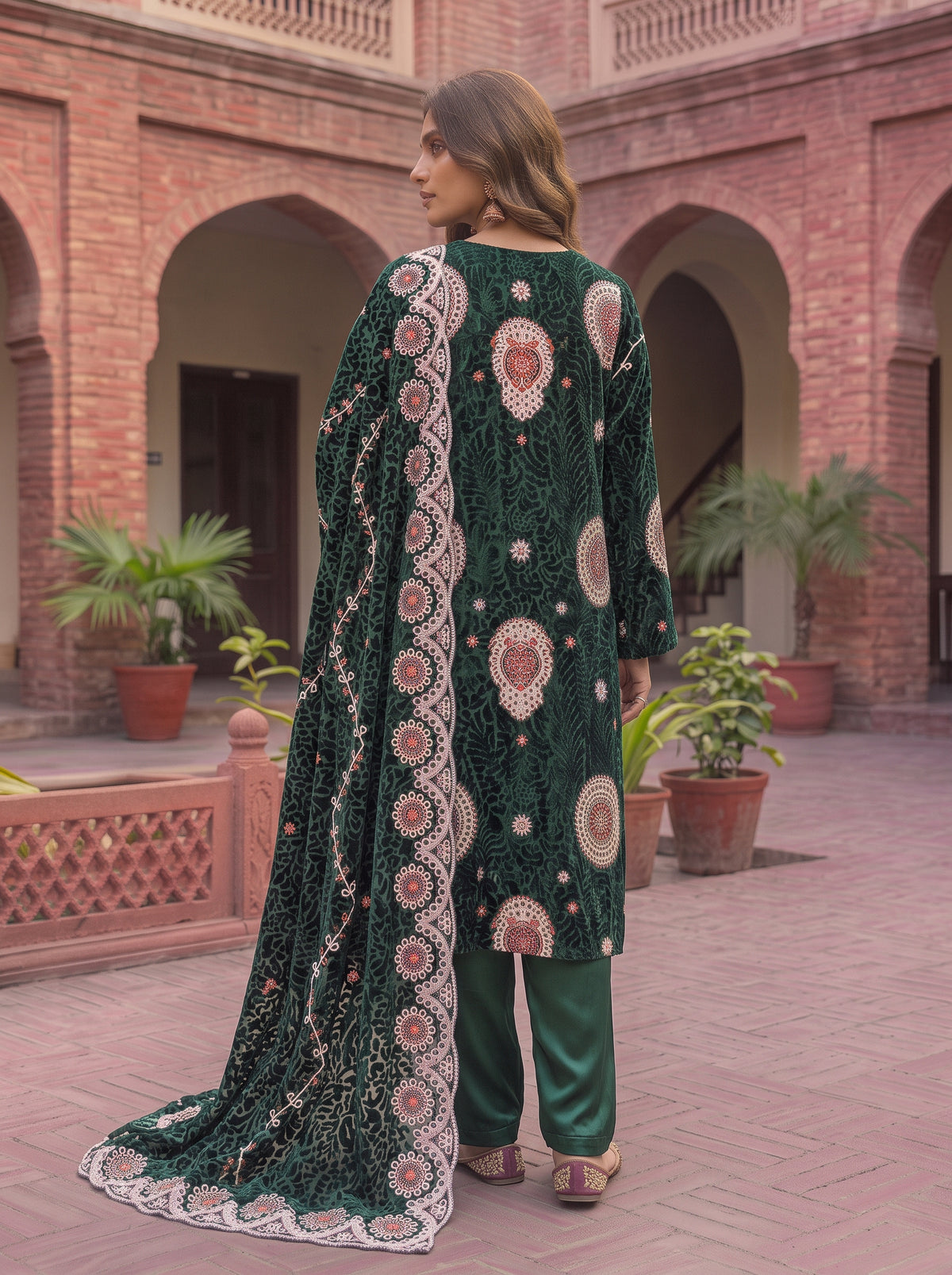 Forest-Green Embroidered 3 Piece Unstitched Suit | Luxury Formal Wear