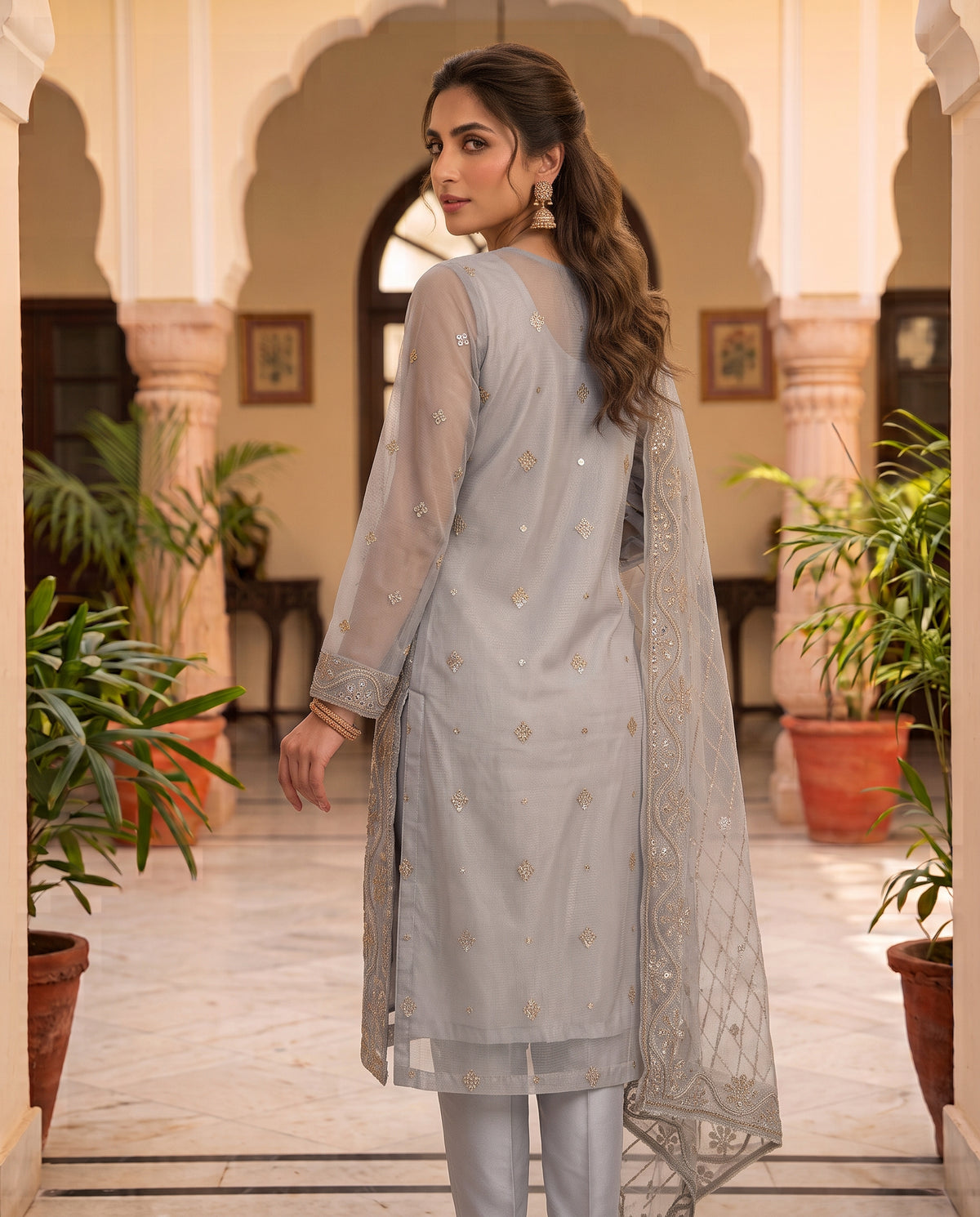 Unstitched Zari Masuri Cotton Net 3-Piece Festive Wear