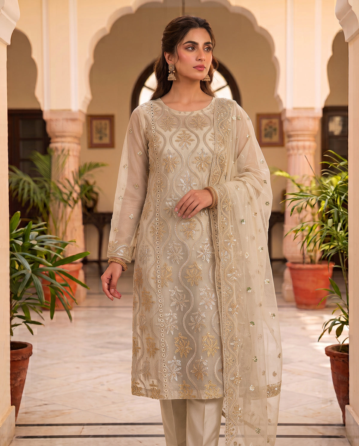 3-Piece Unstitched Zari Masuri Fabric Set - Festive Collection